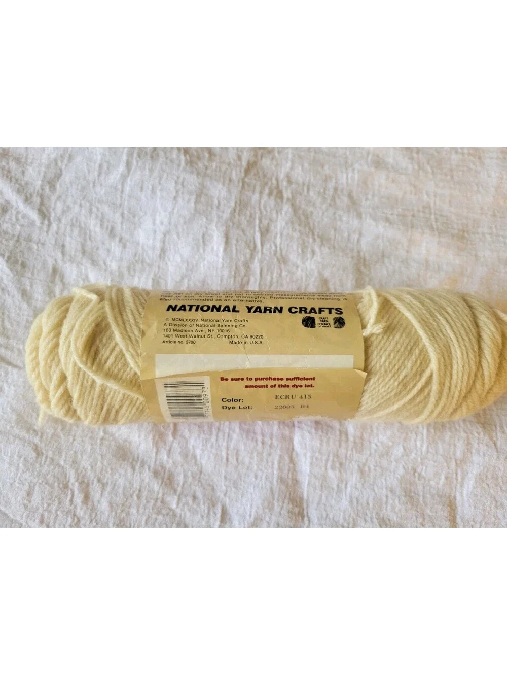 Vintage National Yarn Crafts 100% Virgin Wool 4 Ply Worsted Yarn Ecru 415 3...
